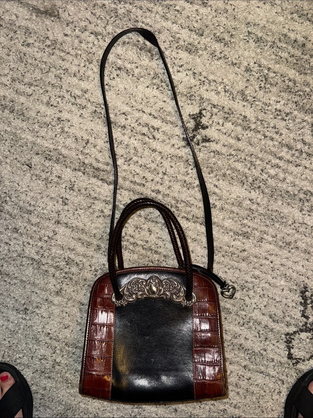 Brighton Brown and Black Croc-Trim Leather Crossbody Satchel